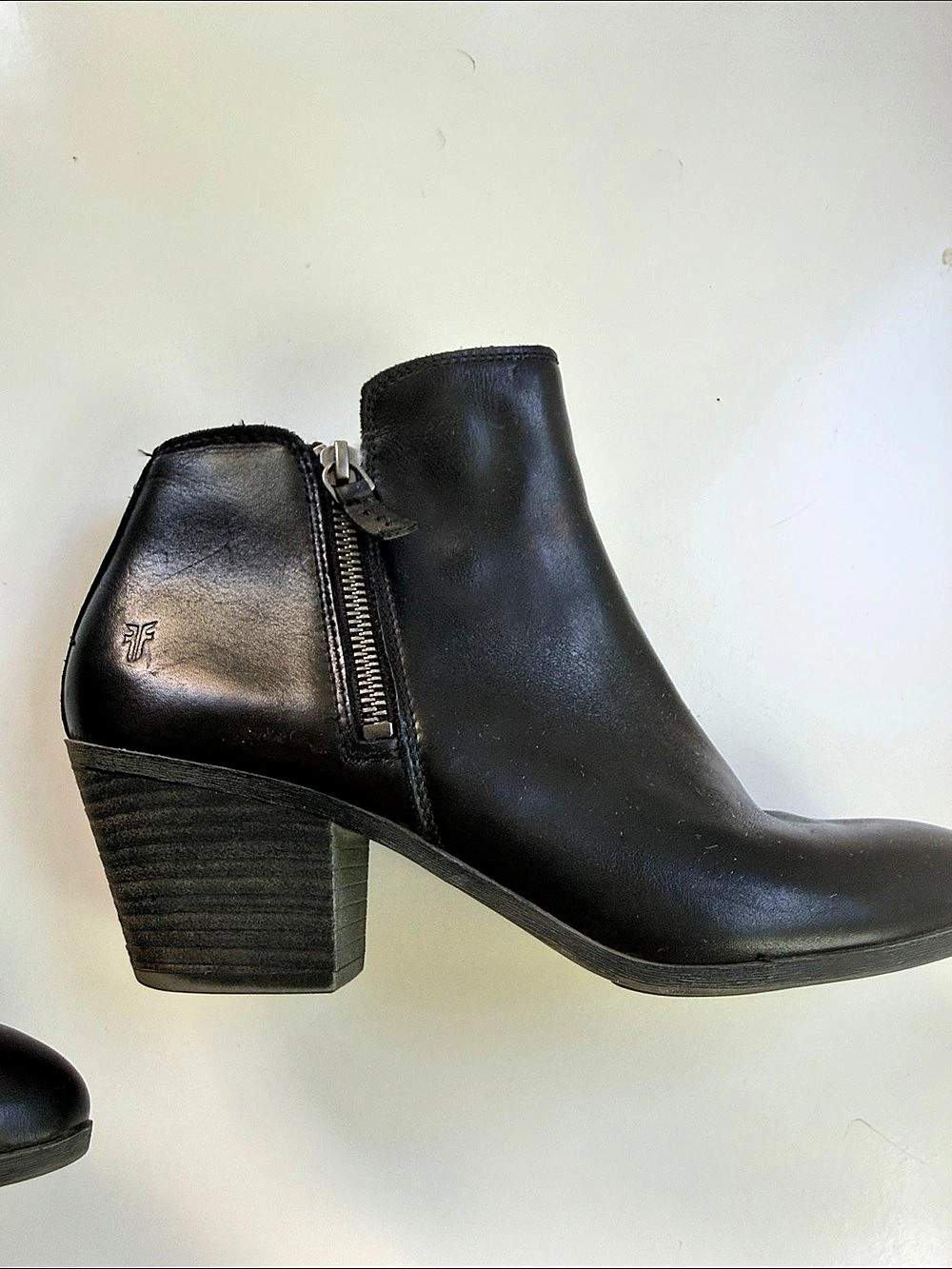 Frye Judith Double Zip Bootie Black Side-Zip Block Heel